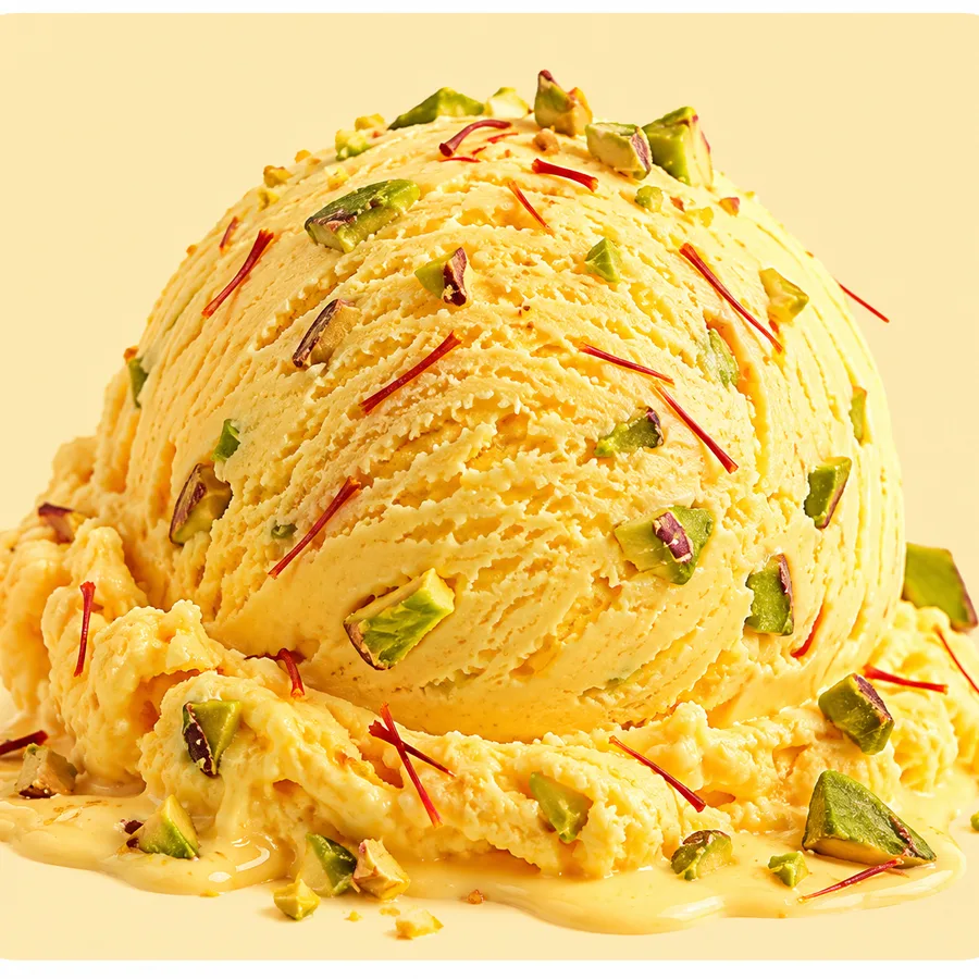 Kesar Pista ice cream scoop with pistachio and saffron